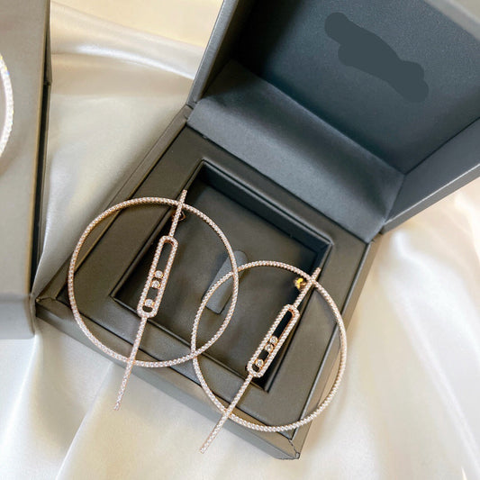 [Sprite Jewelry]Move Large Hoop Earrings, Three Sliding Diamonds