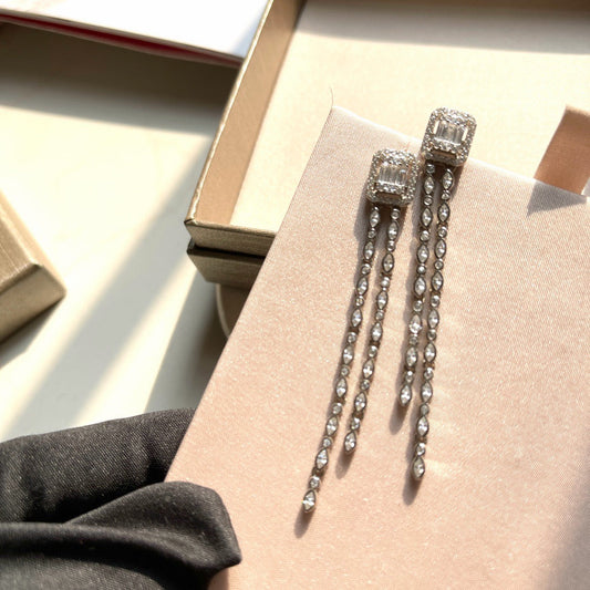 [Sprite Jewelry] Alix Long Drop Earrings, White Gold with Diamonds