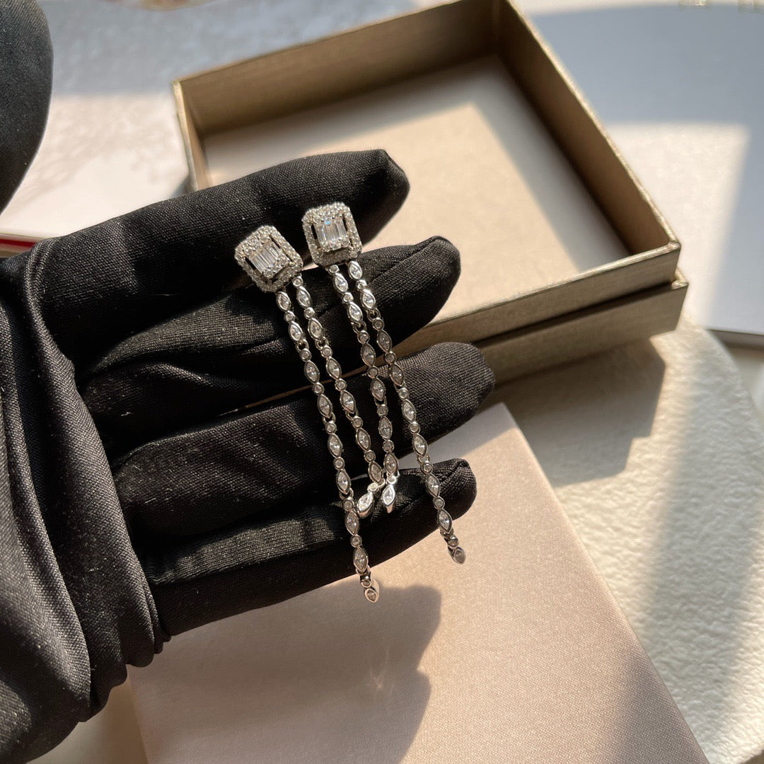 [Sprite Jewelry] Alix Long Drop Earrings, White Gold with Diamonds