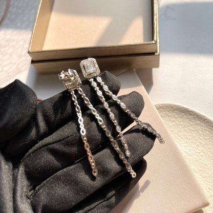 [Sprite Jewelry] Alix Long Drop Earrings, White Gold with Diamonds