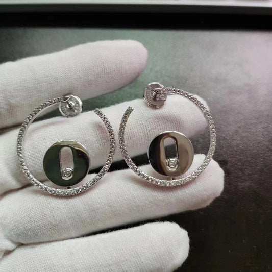 [Sprite Jewelry] Move Hoop Earrings, Yellow Gold Pave Diamonds with Moving Diamond