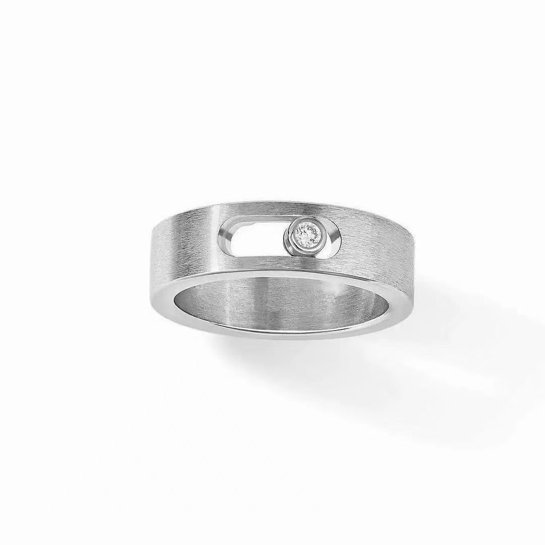 [Sprite Jewelry]Black Titanium Ring with Single Sliding Diamond (Men's Style)