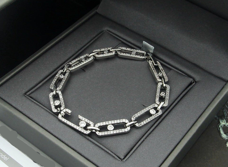 [Sprite Jewelry]Large Full Diamond Unisex Sliding Bracelet with Moissanite