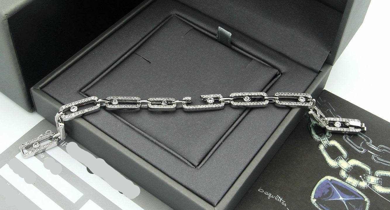 [Sprite Jewelry]Large Full Diamond Unisex Sliding Bracelet with Moissanite