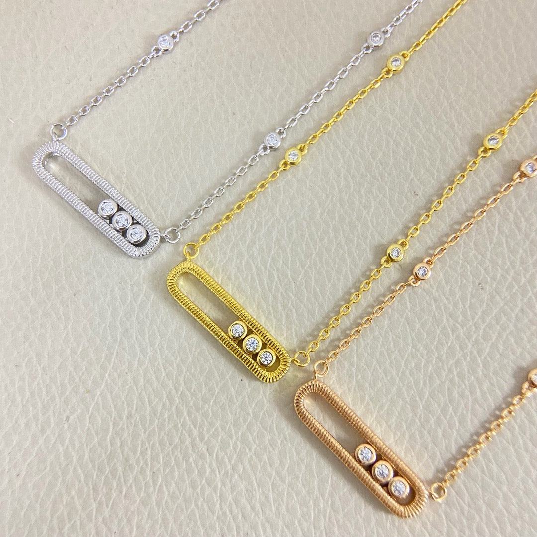 [Sprite Jewelry] Baby Move Pavé Diamond‑Set Three‑Stone Sliding Necklace