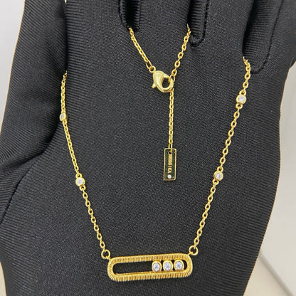 [Sprite Jewelry] Baby Move Pavé Diamond‑Set Three‑Stone Sliding Necklace