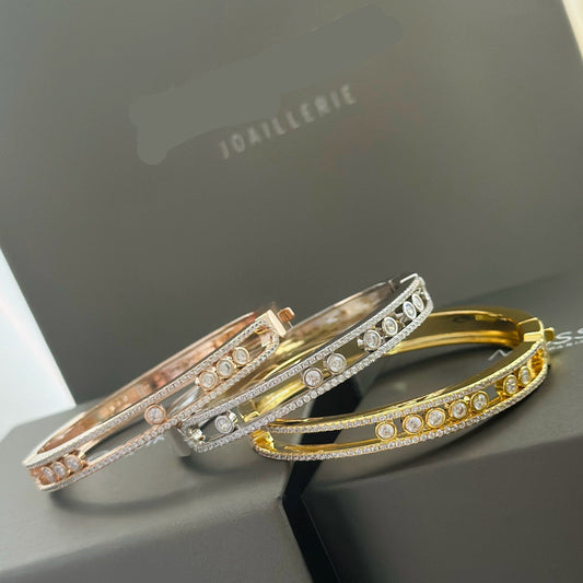 [Sprite Jewelry]Move Classique 7‑Moving‑Diamond Bangle, Double‑Row Pavé Setting