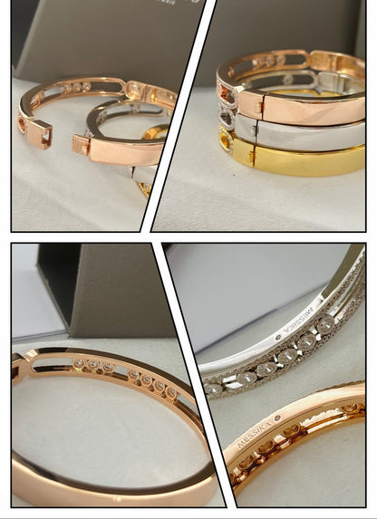[Sprite Jewelry]Move Classique 7‑Moving‑Diamond Bangle, Double‑Row Pavé Setting
