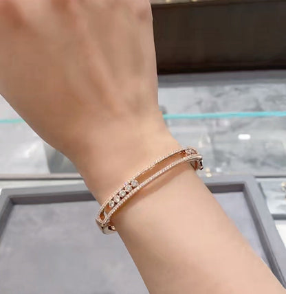 [Sprite Jewelry]Move Classique 7‑Moving‑Diamond Bangle, Double‑Row Pavé Setting