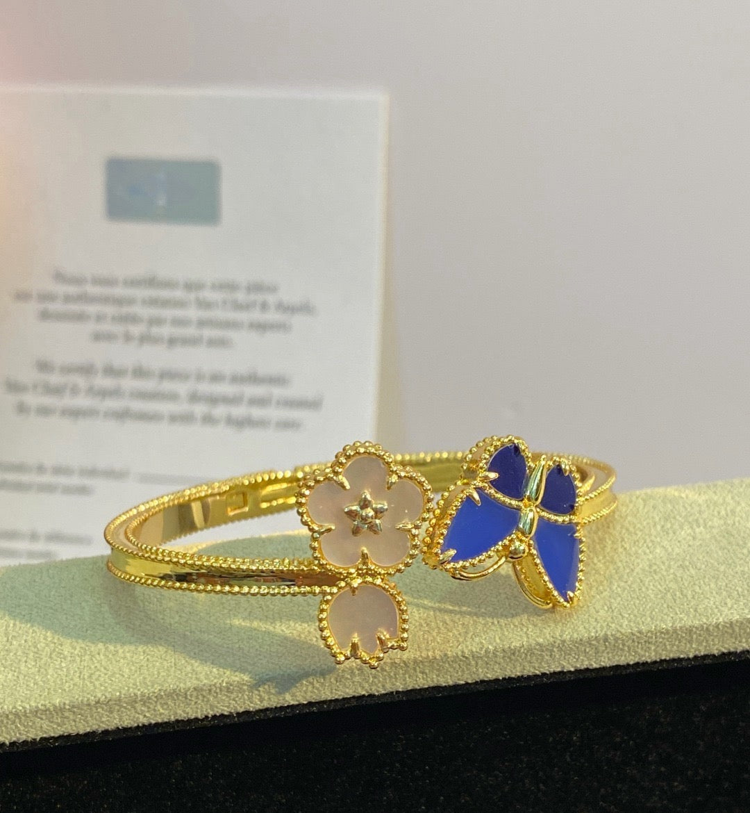 ¡®SpriteJewelry¡¯Lucky Alhambra Butterfly & Clover Open Bangle, Blue Onyx & White MOP Gold‑Tone