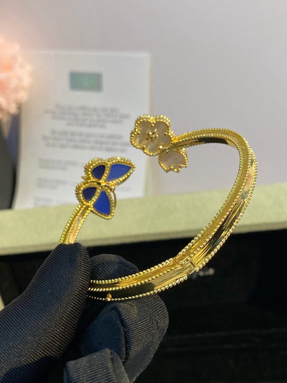 ¡®SpriteJewelry¡¯Lucky Alhambra Butterfly & Clover Open Bangle, Blue Onyx & White MOP Gold‑Tone