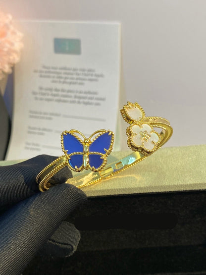 ¡®SpriteJewelry¡¯Lucky Alhambra Butterfly & Clover Open Bangle, Blue Onyx & White MOP Gold‑Tone