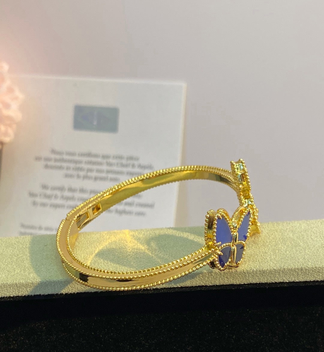 ¡®SpriteJewelry¡¯Lucky Alhambra Butterfly & Clover Open Bangle, Blue Onyx & White MOP Gold‑Tone