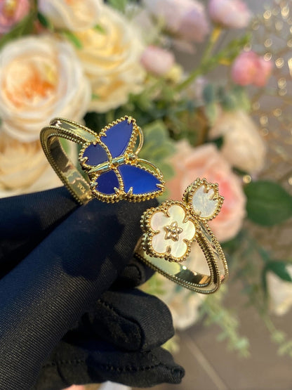 ¡®SpriteJewelry¡¯Lucky Alhambra Butterfly & Clover Open Bangle, Blue Onyx & White MOP Gold‑Tone
