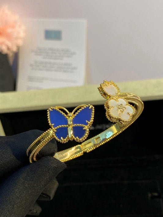 ¡®SpriteJewelry¡¯Lucky Alhambra Butterfly & Clover Open Bangle, Blue Onyx & White MOP Gold‑Tone