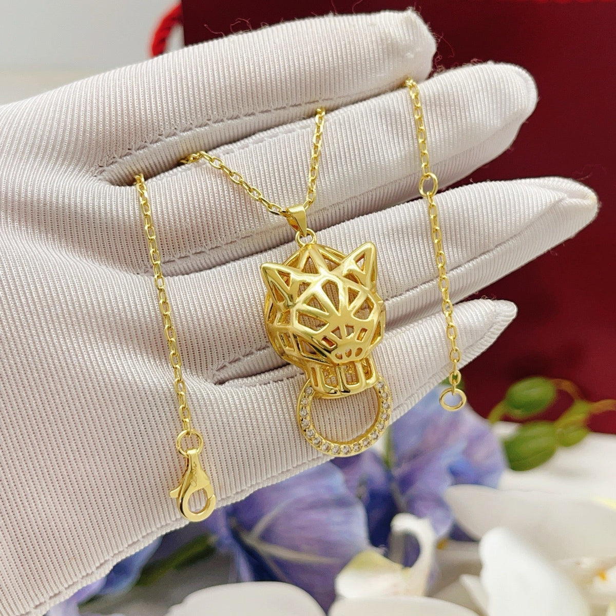¡®SpriteJewelry¡¯Openwork Panther‑Head Doorknocker Necklace