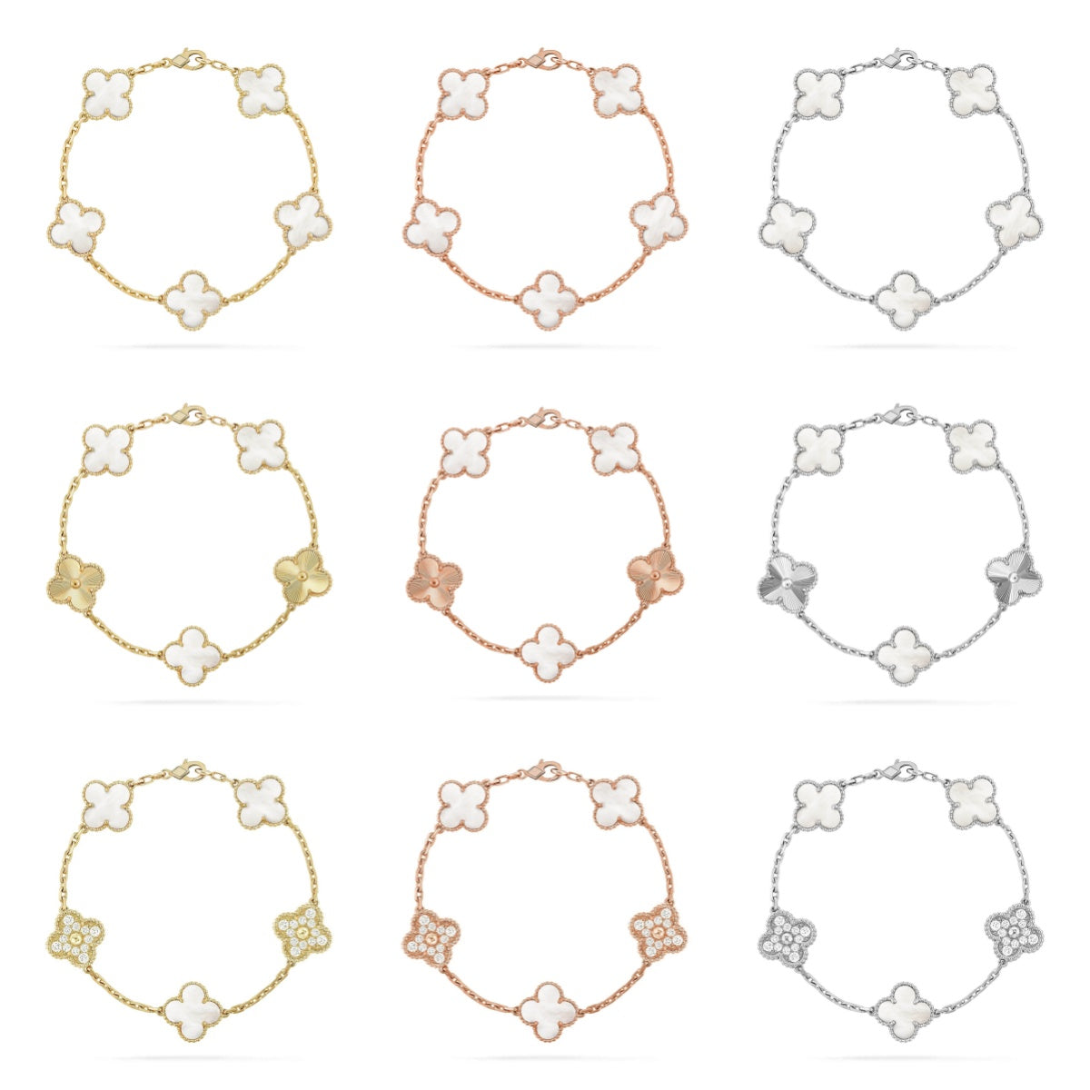 [Sprite Jewelry]New CLOVER WHITE PEARL MOP 5 MOTIF BRACELET COLLECTION
