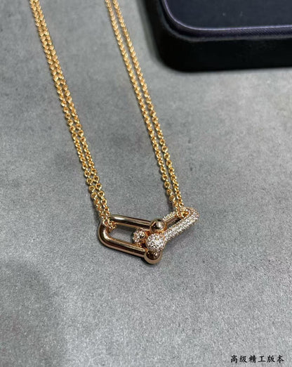 [Sprite Jewelry]T House Diamond-Set Double Chain Link Pendant Necklace
