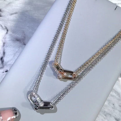 [Sprite Jewelry]T House Diamond-Set Double Chain Link Pendant Necklace