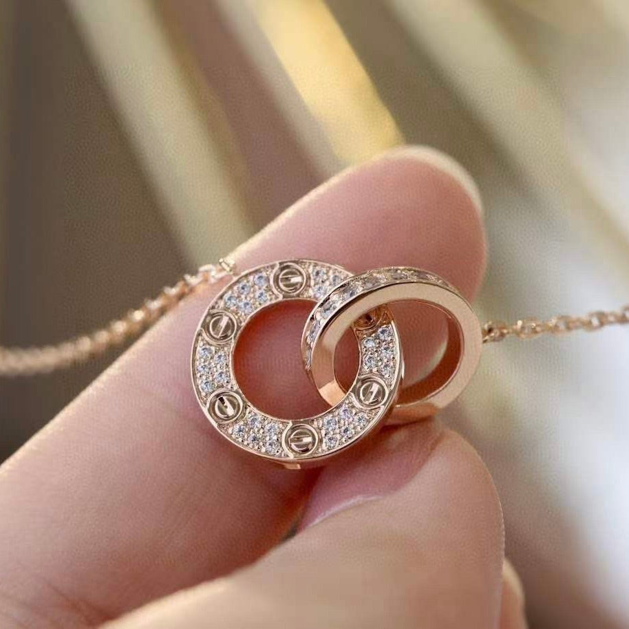 ¡®Sprite Jewelry¡¯LOVE 7.6MM NECKLACE ROSE GOLD AND SILVER  FULL DIAMOND