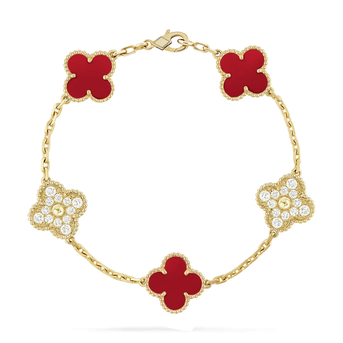 [Sprite Jewelry]New  CLOVER 5 MOTIF RED CORNELIAN BRACELET COLLECTION