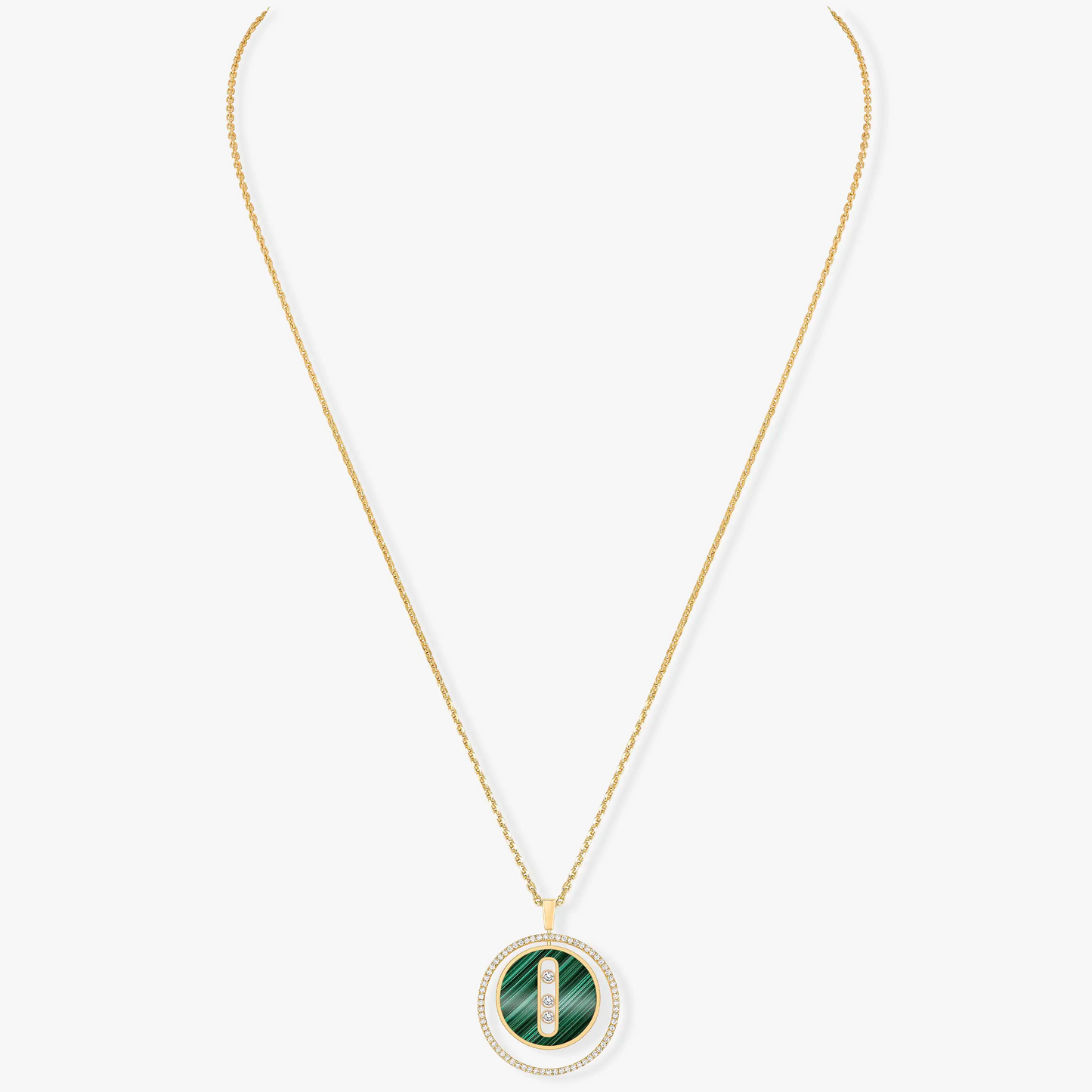 [Sprite Jewelry]LUCKY MOVE 3 DIAMOND MALACHITE GOLD DIAMOND NECKLACE