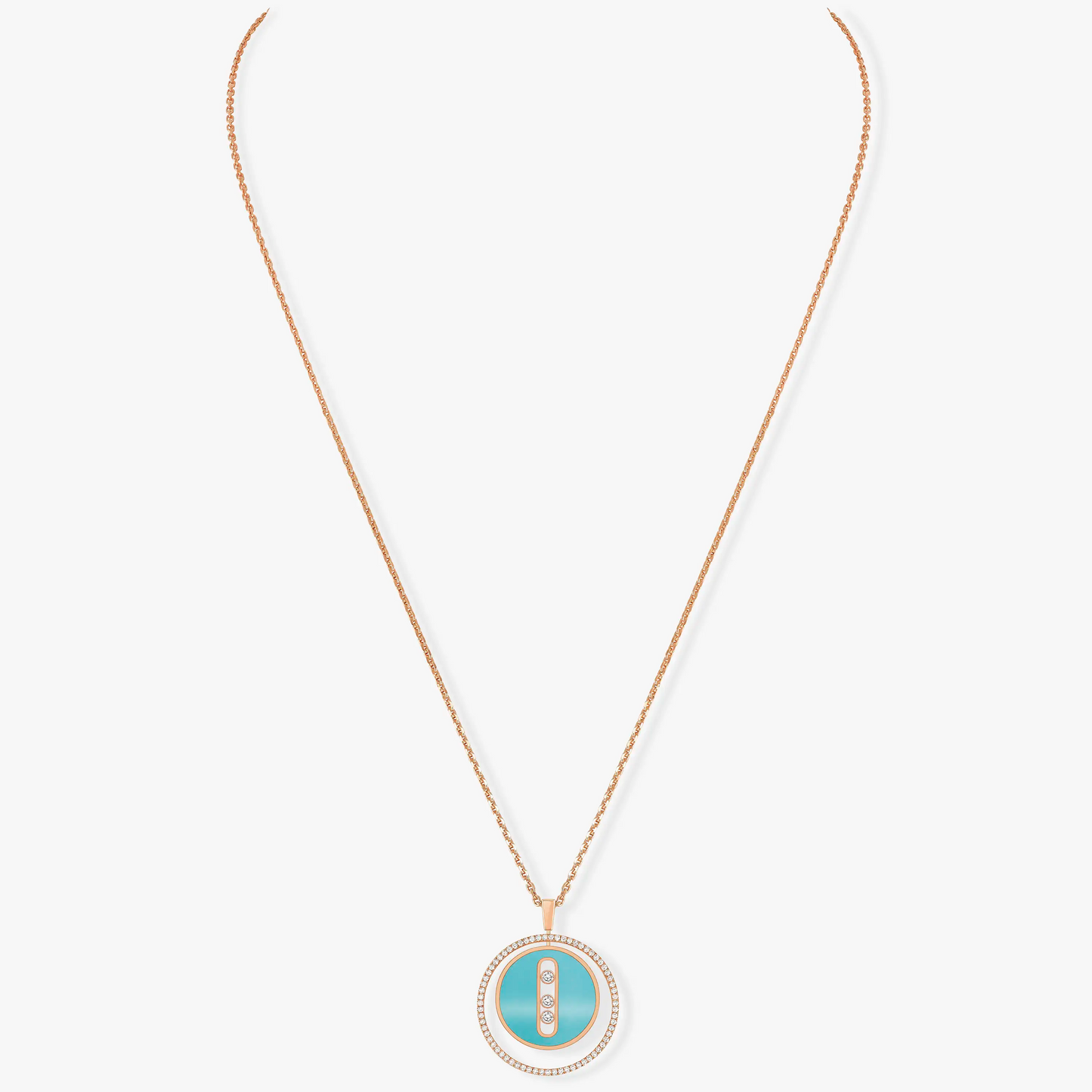 [Sprite Jewelry]LUCKY MOVE 3 DIAMONDS TURQUOISE PINK GOLD DIAMOND NECKLACE