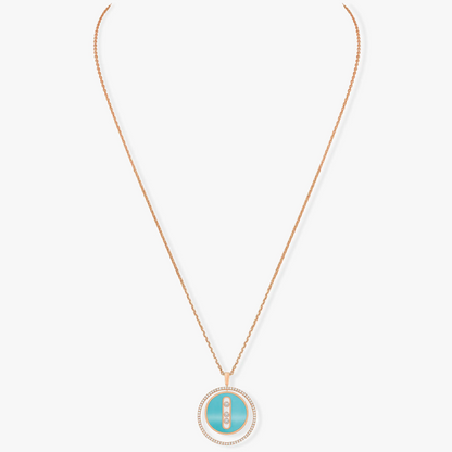 [Sprite Jewelry]LUCKY MOVE 3 DIAMONDS TURQUOISE PINK GOLD DIAMOND NECKLACE