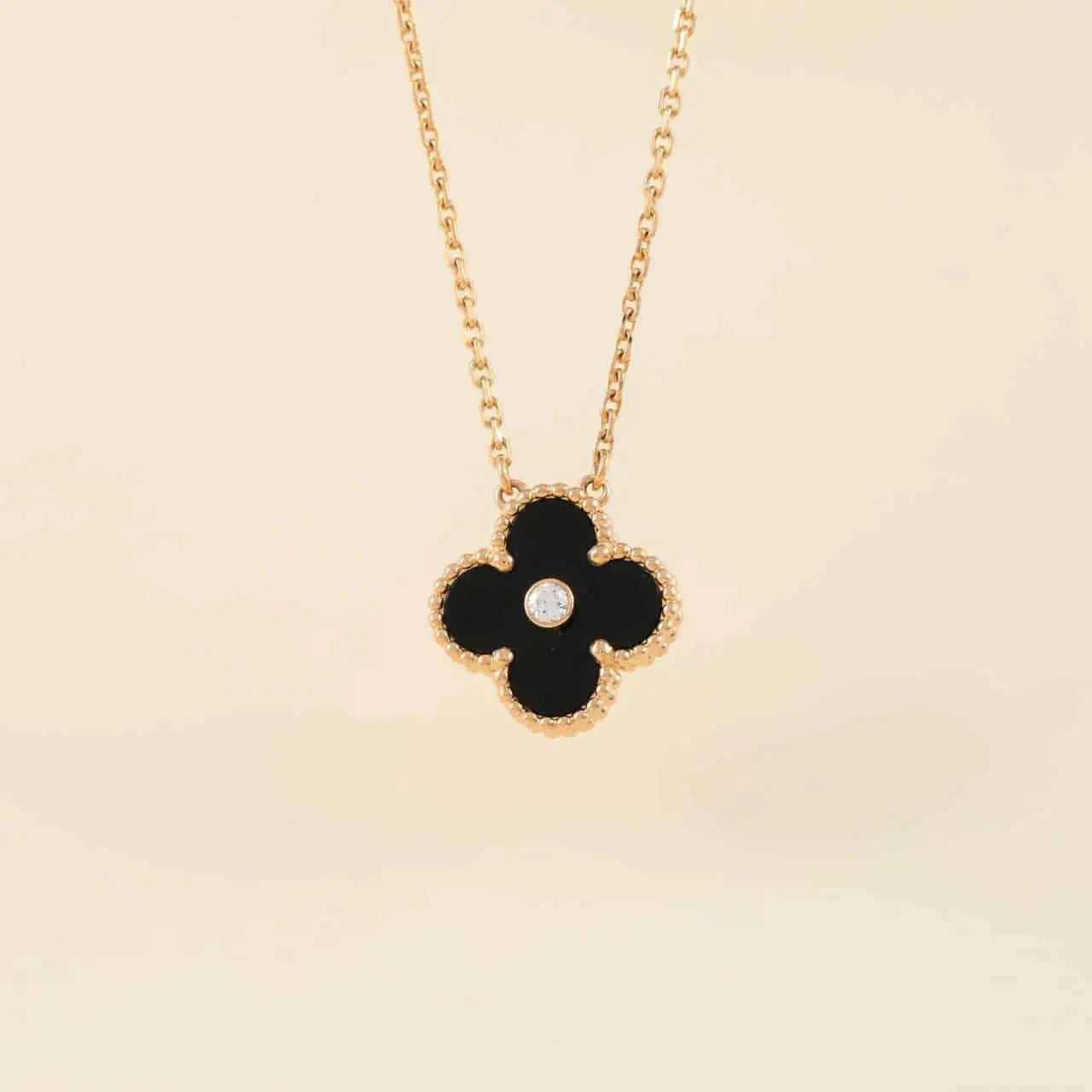 ¡®Sprite Jewelry¡¯CLOVER 15MM DIAMOND ONYX NECKLACE