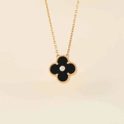 ¡®Sprite Jewelry¡¯CLOVER 15MM DIAMOND ONYX NECKLACE