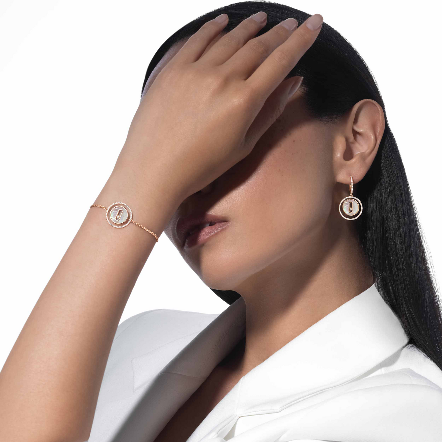 [Sprite Jewelry]LUCKY MOVE WHITE MOTHER OF PEARL PINK GOLD DIAMOND BRACELET