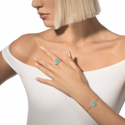 [Sprite Jewelry]LUCKY MOVE TURQUOISE PINK GOLD DIAMOND BRACELET