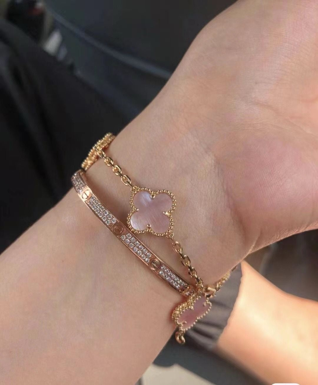 [Sprite Jewelry]CLOVER 5 MOTIFS Pink  AGATE  BRACELET