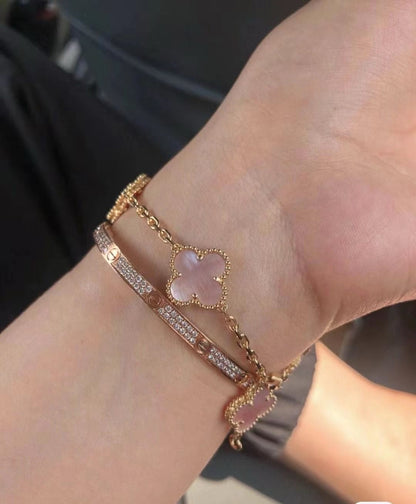 [Sprite Jewelry]CLOVER 5 MOTIFS Pink  AGATE  BRACELET
