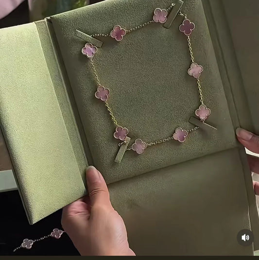 [Sprite Jewelry] Pink Necklace with Ten Clover Designs