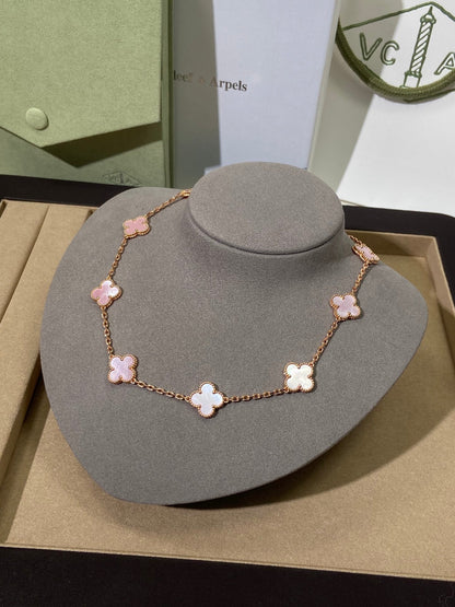 [Sprite Jewelry] Pink Necklace with Ten Clover Designs