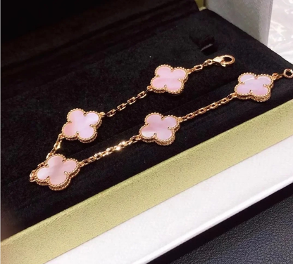 [Sprite Jewelry]CLOVER 5 MOTIFS Pink  AGATE  BRACELET
