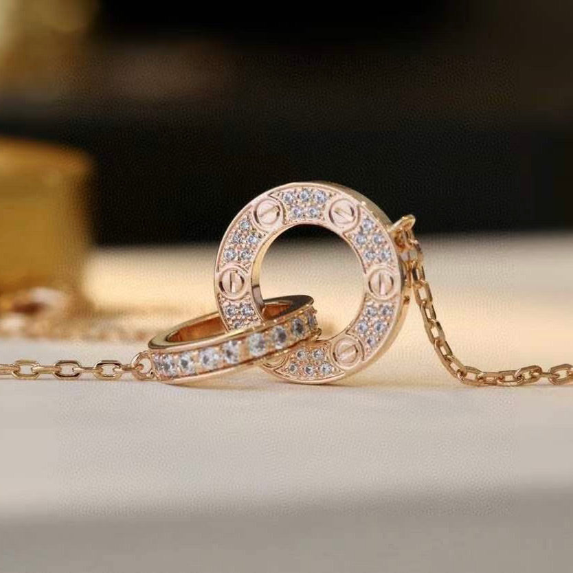 ¡®Sprite Jewelry¡¯LOVE 7.6MM NECKLACE ROSE GOLD AND SILVER  FULL DIAMOND