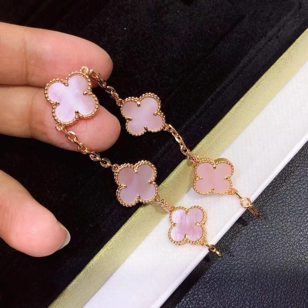 [Sprite Jewelry]CLOVER 5 MOTIFS Pink  AGATE  BRACELET