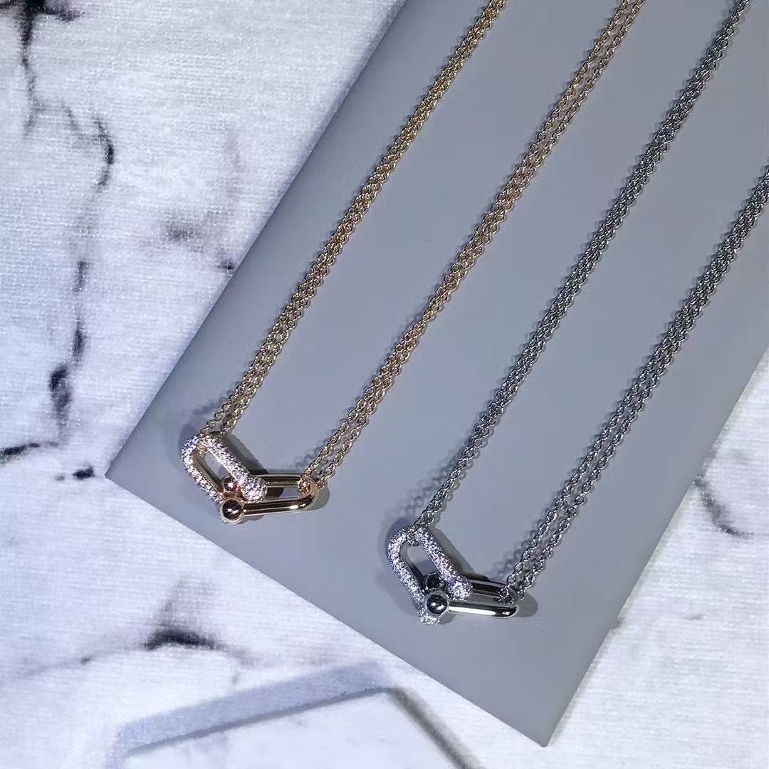 [Sprite Jewelry]T House Diamond-Set Double Chain Link Pendant Necklace