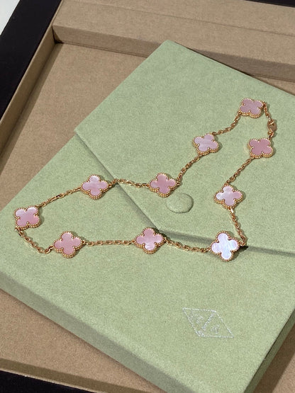 [Sprite Jewelry] Pink Necklace with Ten Clover Designs