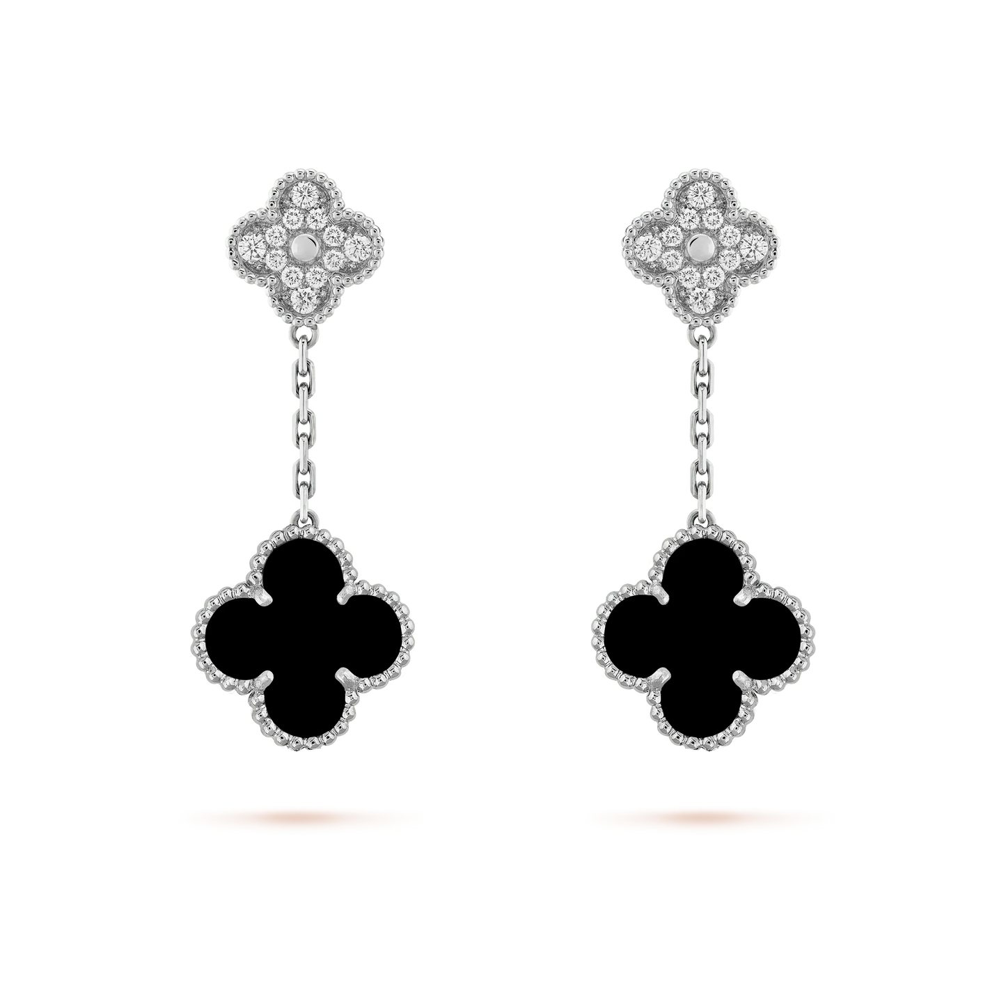 ¡®Sprite Jewelry¡¯CLOVER 2 MOTIFS  DIAMOND ONYX EARRINGS SILVER
