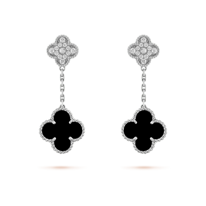 ¡®Sprite Jewelry¡¯CLOVER 2 MOTIFS  DIAMOND ONYX EARRINGS SILVER