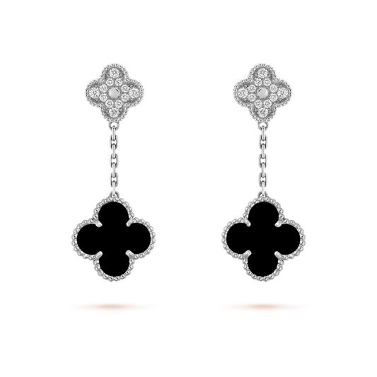 ¡®Sprite Jewelry¡¯CLOVER 2 MOTIFS  DIAMOND ONYX EARRINGS SILVER
