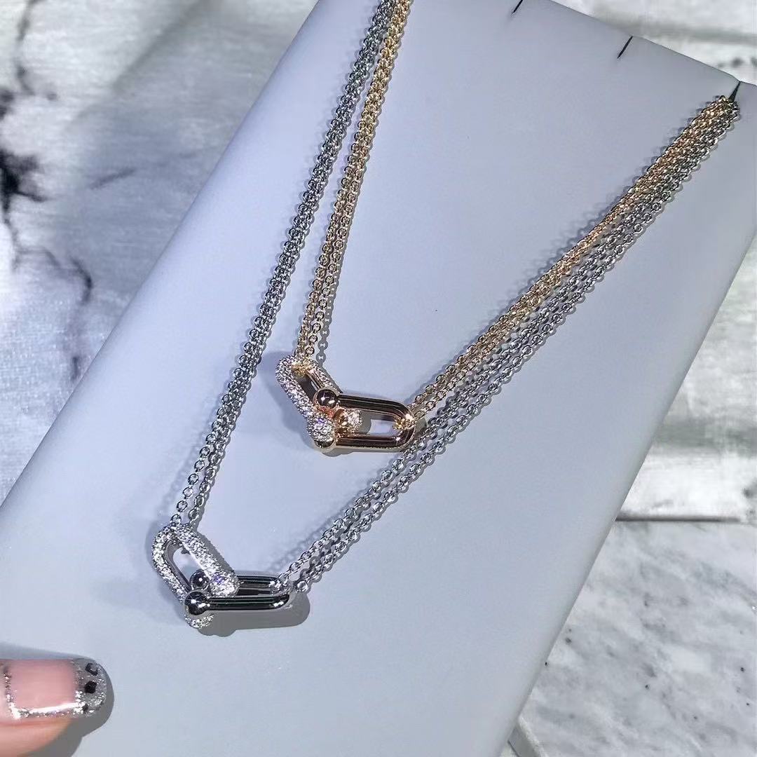 [Sprite Jewelry]T House Diamond-Set Double Chain Link Pendant Necklace