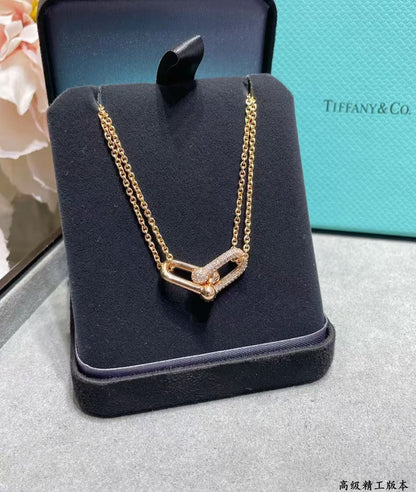 [Sprite Jewelry]T House Diamond-Set Double Chain Link Pendant Necklace