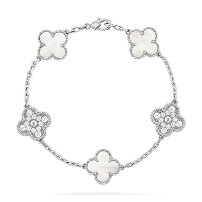 [Sprite Jewelry]New CLOVER WHITE PEARL MOP 5 MOTIF BRACELET COLLECTION