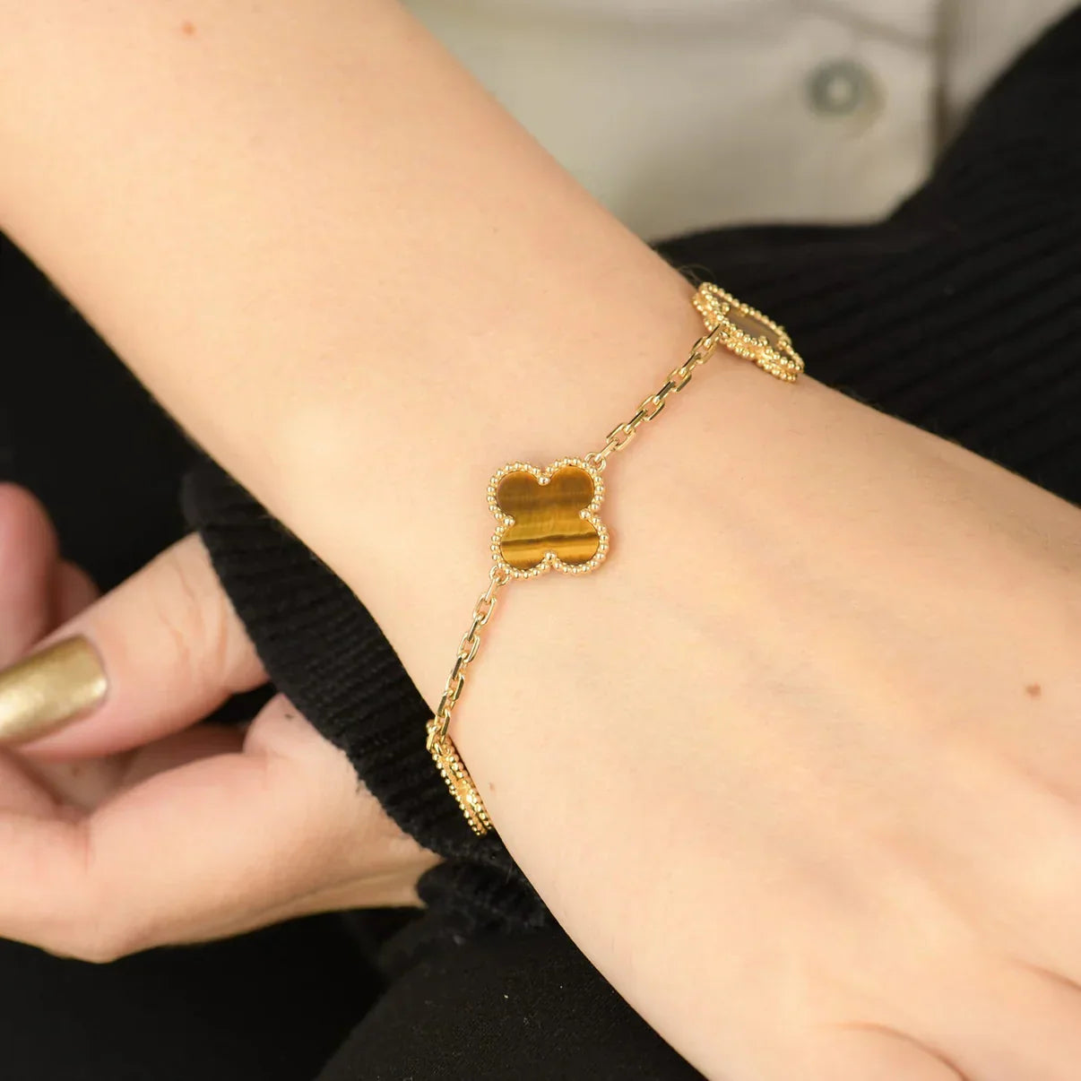 [Sprite Jewelry]New  CLOVER 5 MOTIFS TIGER EYE BRACELET COLLECTION