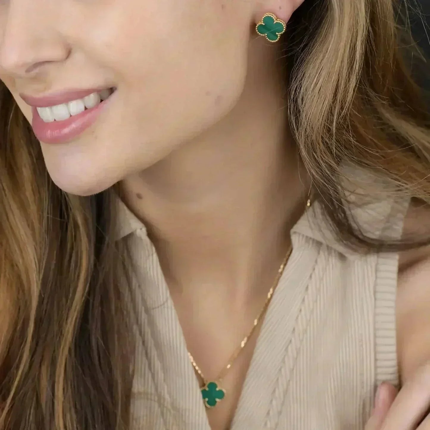 ¡®Sprite Jewelry¡¯CLOVER MINI 9.5MM MALACHITE  EARRINGS
