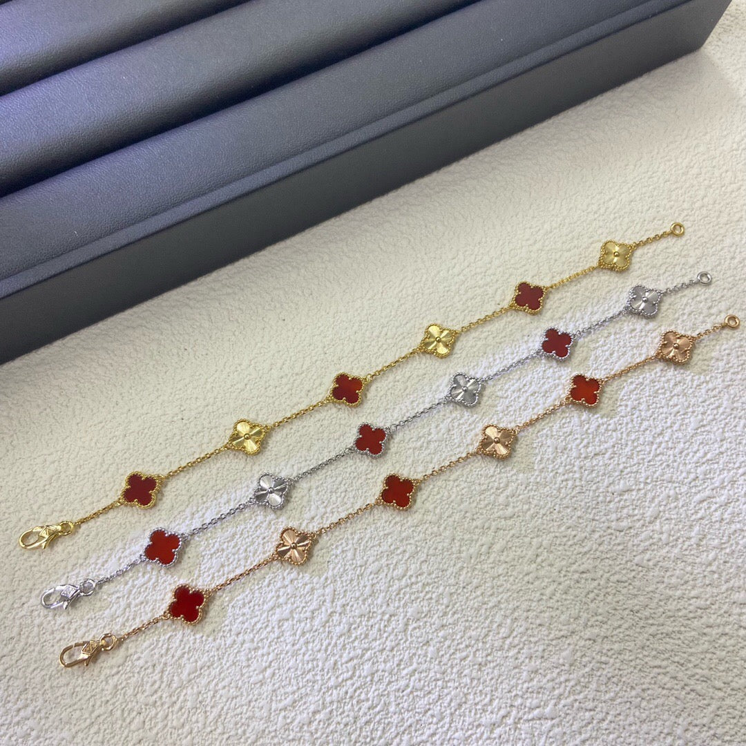 [¡®Sprite Jewelry¡¯]CLOVER 6 MOTIF RED AGATE LASER BRACELET